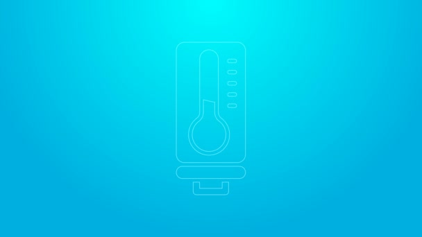 Rosa linje Meteorologi termometer mäta värme och kall ikon isolerad på blå bakgrund. Termometerutrustning som visar varmt eller kallt väder. 4K Video motion grafisk animation — Stockvideo