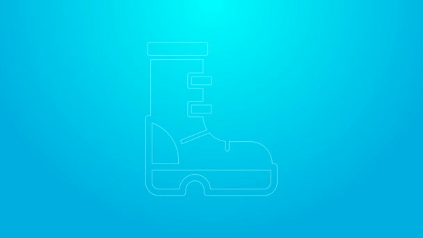 Růžová čára Vodotěsné gumové boty ikona izolované na modrém pozadí. Žvýkačky na deštivé počasí, rybaření, zahradničení. Grafická animace pohybu videa 4K — Stock video