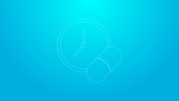 Pil obat garis merah muda atau ikon tablet diisolasi dengan latar belakang biru. Kapsul pil dan tanda obat. Desain Farmasi. Animasi grafis gerak Video 4K — Stok Video