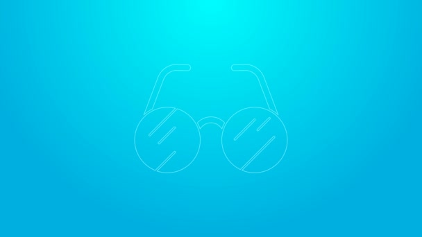 Růžová čára Ikona brýlí izolované na modrém pozadí. Grafická animace pohybu videa 4K — Stock video