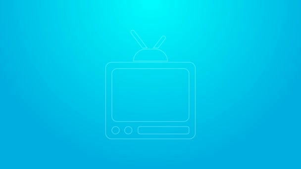 Línea rosa Retro tv icono aislado sobre fondo azul. Señal de televisión. Animación gráfica de vídeo 4K — Vídeos de Stock