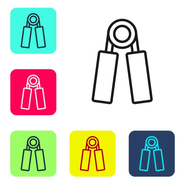 Black line Sport expander icon isolated on white background. Sport equipment. Set icons in color square buttons. Vector. — Stock Illustration Black Line Sport Expander Icon Isolated White Background Sport Equipment Royalty Free Stock Vectors
