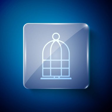 Mavi arka planda izole edilmiş kuş simgesi için beyaz kafes. Kare cam paneller. Vektör.