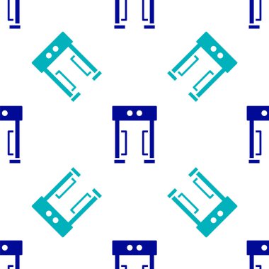 Mavi Metal dedektör simgesi beyaz arkaplanda izole edilmiş kusursuz desen. Havaalanı güvenlik görevlisi metal dedektör kontrol noktasında. Vektör.