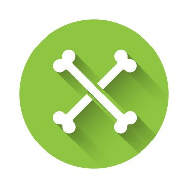 Beyaz Haç insan kemikleri uzun gölgeli izole edilmiş. Yeşil daire düğmesi. Vektör.