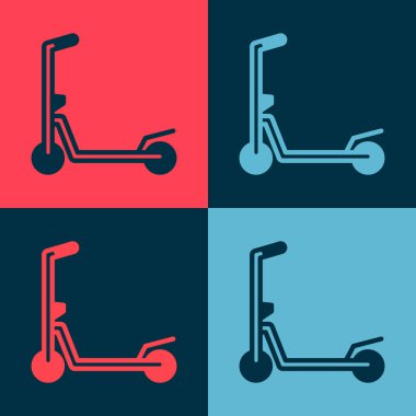 Renkli arka planda izole edilmiş çocuk simgesi için Pop Art Paten Scooter. Motoru tekmele ya da dengeli sür. Vektör.