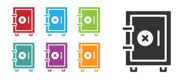 Siyah kasa simgesi beyaz arkaplanda izole edildi. Kapı, şifreli bir banka kasası. Güvenilir Veri Koruma. Simgeleri renklendirin. Vektör.