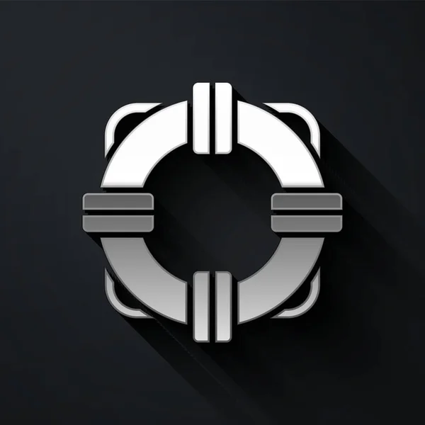 Silver Lifebuoy Εικόνα Απομονώνονται Μαύρο Φόντο Σύμβολο Ζώνης Ασφαλείας Μακρύ — Διανυσματικό Αρχείο