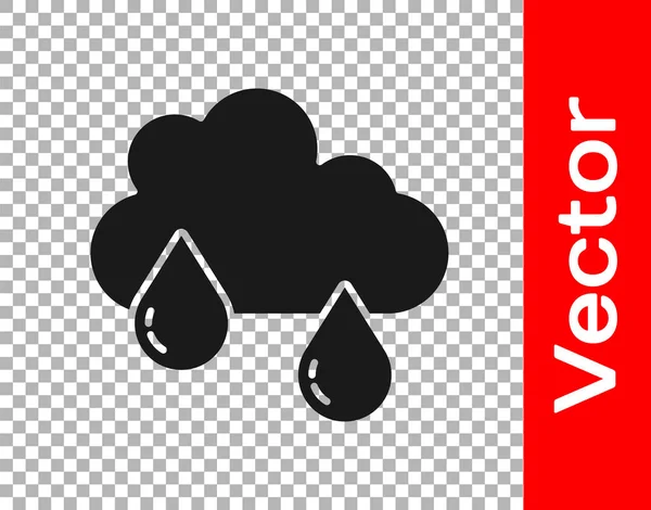 Schwarze Wolke Mit Regensymbol Auf Transparentem Hintergrund Regenwolken Mit Regentropfen — Stockvektor