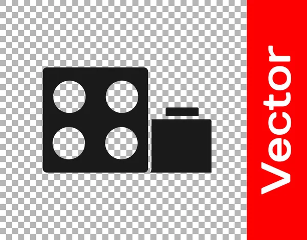透明背景に隔離された子供のアイコンのためのブラックトイビルディングブロックレンガ ベクトル — ストックベクタ