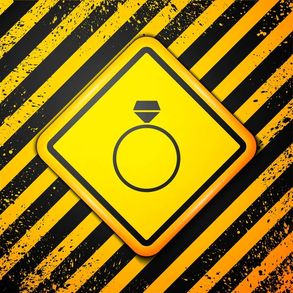 黑色钻石订婚戒指图标孤立在黄色背景 警告标志 — 图库矢量图片