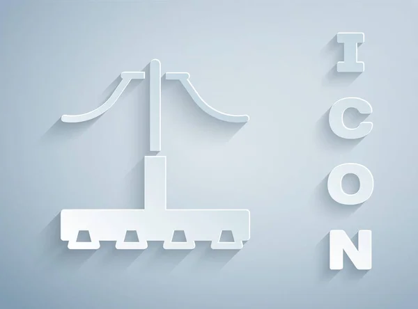 Papiergeschnittenes Eisenbahnsymbol Isoliert Auf Grauem Hintergrund Eisenbahnoberleitungen Fahrdraht Papierkunst Vektor — Stockvektor