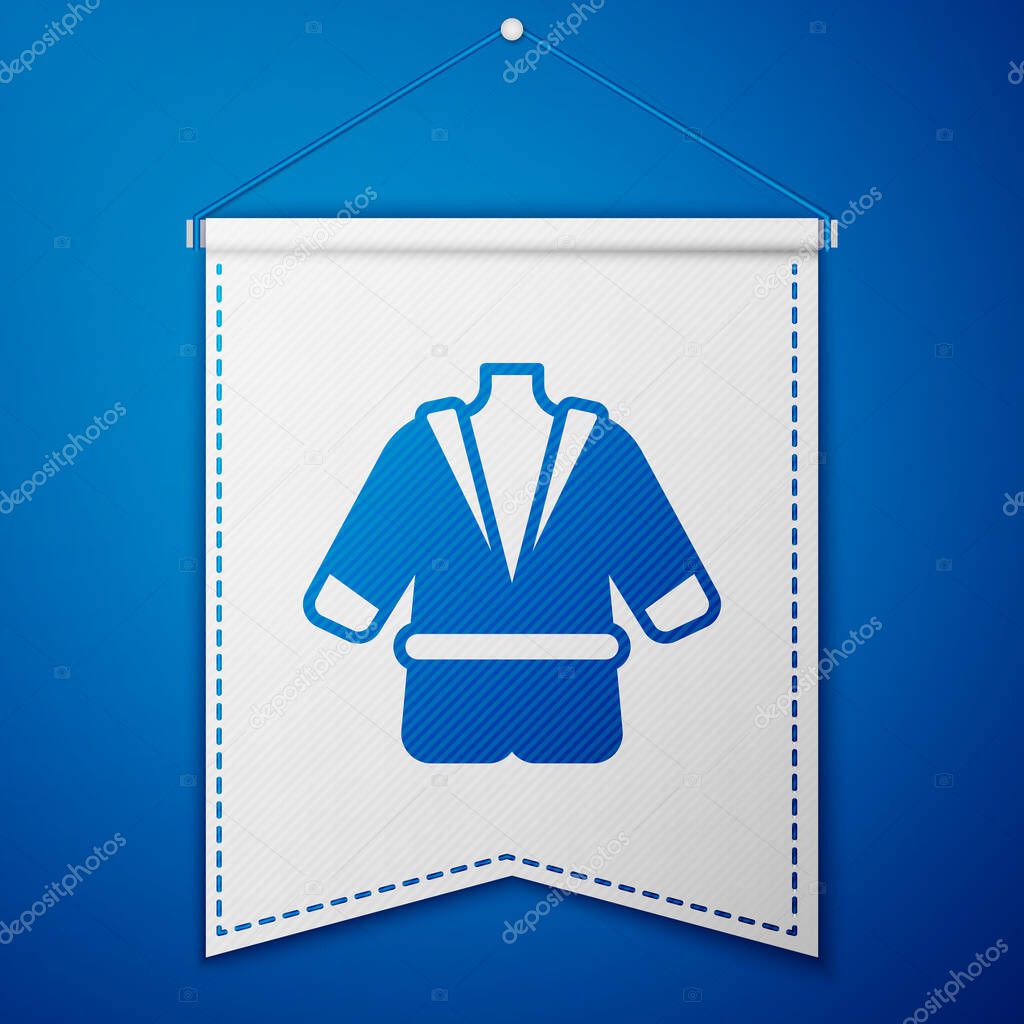 Blue Bathrobe icon isolated on blue background. White pennant template. Vector.