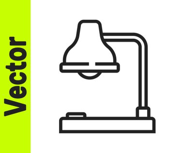 Beyaz arkaplanda siyah çizgi masa lambası simgesi izole edildi. Ofis lambası. Vektör İllüstrasyonu.