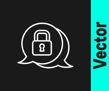 Beyaz çizgi siber güvenlik simgesi siyah arkaplanda izole edildi. Dijital devre kartında kapalı asma kilit. Güvenlik kavramı. Dijital veri koruması. Vektör.