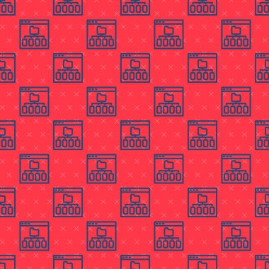 Mavi çizgi Tarayıcı dosya simgesi kırmızı arkaplanda izole edilmiş pürüzsüz desen. Vektör.