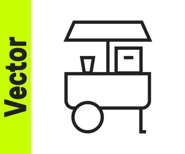 Siyah çizgi Fast Street yemek arabası ikonu beyaz arka planda izole edilmiş. Şehir büfesi. Vektör.