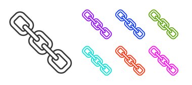 Siyah çizgi zincir bağlantısı simgesi beyaz arkaplanda izole edildi. Bağlantı bekar. Hiper bağlantı zinciri sembolü. Simgeleri renklendirin. Vektör.
