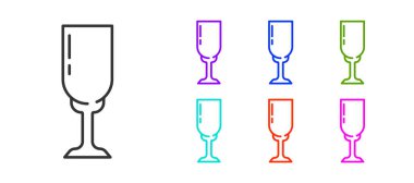 Beyaz arka planda izole edilmiş siyah çizgili şampanya ikonu. Simgeleri renklendirin. Vektör.