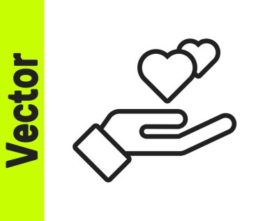 Siyah çizgi kalp el simgesi beyaz arkaplanda izole edildi. El çabukluğu aşk sembolü. Sevgililer Günü sembolü. Vektör.