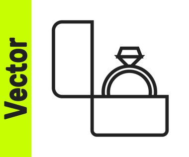 Siyah çizgi elmas nişan yüzüğü ikonu beyaz arkaplanda izole edilmiş. Vektör.