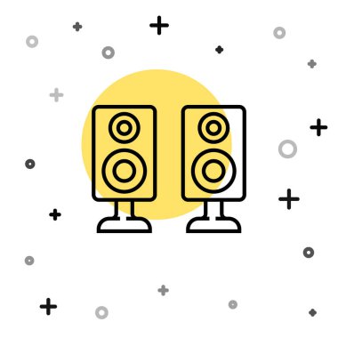 Siyah çizgi Stereo hoparlör simgesi beyaz arkaplanda izole edildi. Ses sistemi hoparlörleri. Müzik ikonu. Müzikal sütun hoparlörü. Rastgele dinamik şekiller. Vektör.