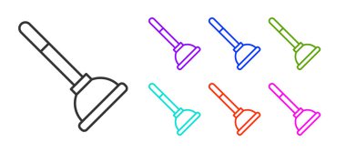 Beyaz arka planda izole edilmiş boru temizleme ikonu için tahta saplı siyah çizgili lastik pompa. Tuvalet pompası. Simgeleri renklendirin. Vektör.