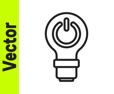 Siyah çizgi ampulü beyaz arkaplanda izole edilmiş yıldırım sembolü simgesi. Lamba ışığı. Fikir sembolü. Vektör.