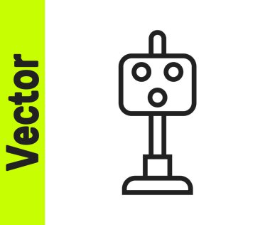 Siyah çizgi trafik ışığı ikonu beyaz arkaplanda izole edildi. Trenlerin hareketlerini düzenlemek için demiryolu için trafik ışıkları. Vektör.