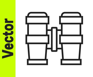 Beyaz arkaplanda siyah çizgi dürbün simgesi izole edildi. Yazılım işareti bul. Casus ekipman sembolü. Vektör.