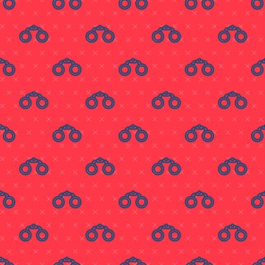 Mavi çizgi dürbün simgesi kırmızı arkaplanda izole edilmiş. Yazılım işareti bul. Casus ekipman sembolü. Vektör.