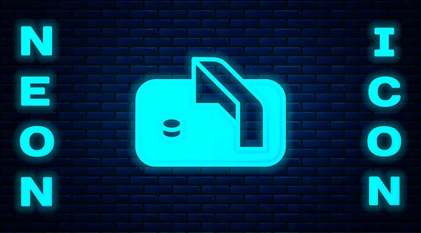 Glowing Neon Ice Hockey Goal Net Goalkeeper Icon Isolated Brick — Stock Vector