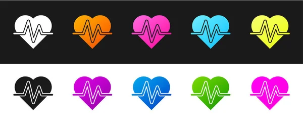 Herzfrequenz Symbol Isoliert Auf Schwarzem Und Weißem Hintergrund Einstellen Herzschlagzeichen — Stockvektor
