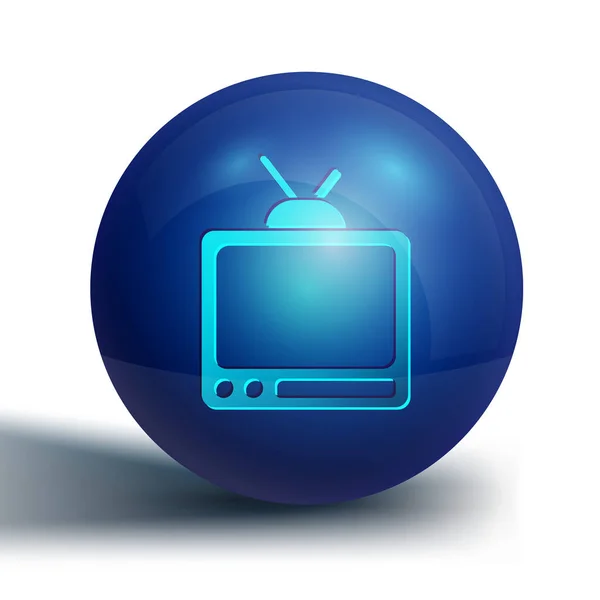 Icono Retro Azul Aislado Sobre Fondo Blanco Señal Televisión Botón — Archivo Imágenes Vectoriales