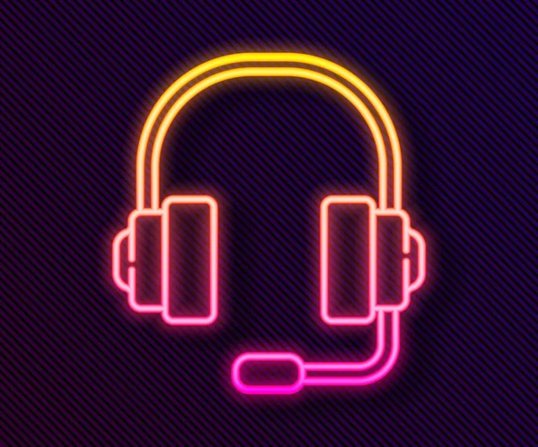 Glowing Neon Line Headphones Icon Isolated Black Background Support Customer — Stock Vector