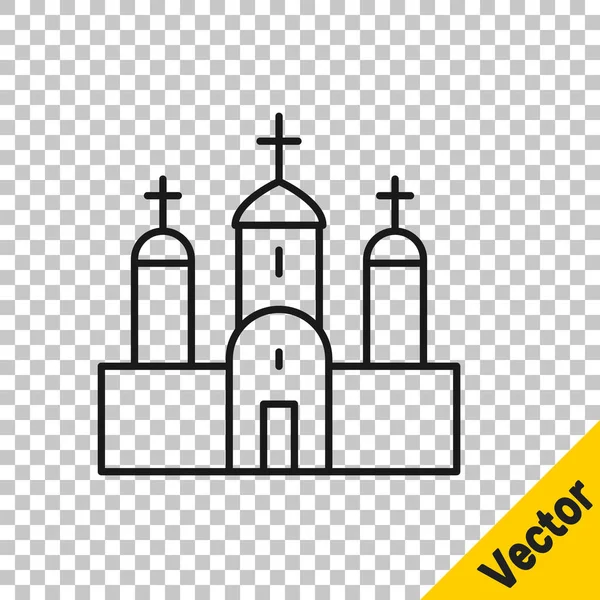 Icono Edificio Iglesia Línea Negra Aislado Sobre Fondo Transparente Iglesia — Vector de stock