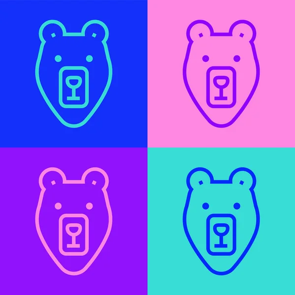 Pop Art Line Bear Head Icon Isolated Color Background Vector — Stock Vector