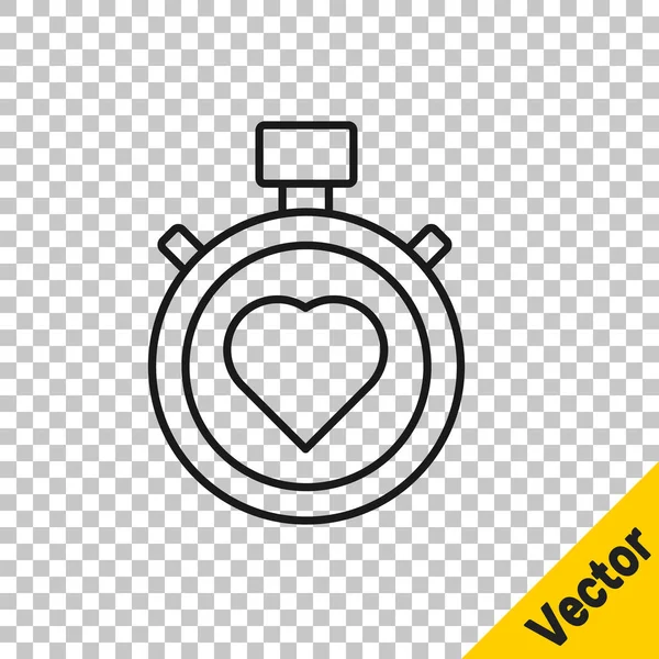 Schwarze Linie Herz Der Mitte Stoppuhr Symbol Isoliert Auf Transparentem — Stockvektor