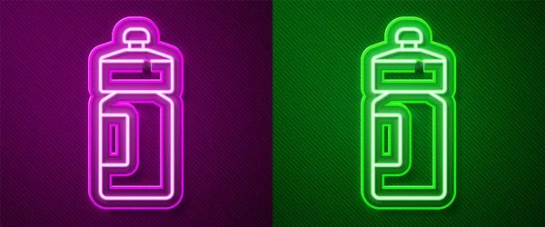 Светящаяся Неоновая Линия Фитнес Шейкер Значок Изолирован Фиолетовом Зеленом Фоне — стоковый вектор
