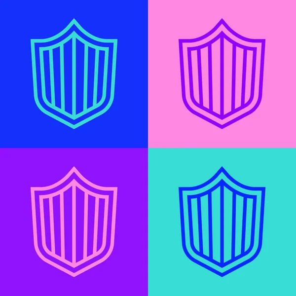 Pop Art Line Shield Simgesi Renk Arkaplanında Izole Edildi Gardiyan — Stok Vektör