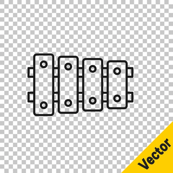 黑线Xylophone 乐器与十三个木条和两个打击乐木槌图标隔离在透明的背景下 — 图库矢量图片