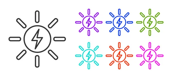 Černá Čára Solární Energie Panel Ikona Izolované Bílém Pozadí Slunce — Stockový vektor