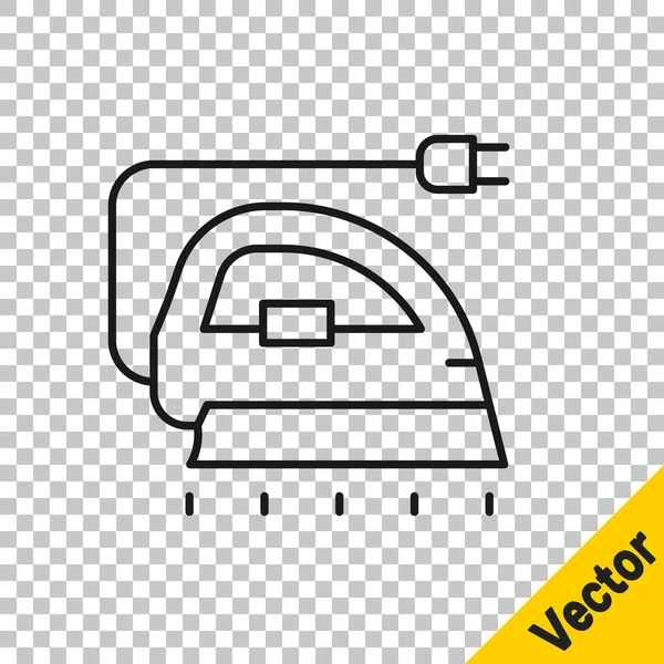 Černá Čára Ikona Elektrického Železa Izolovaná Průhledném Pozadí Pára Vektor — Stockový vektor