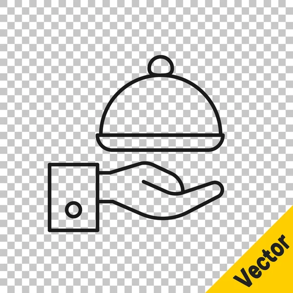 Línea Negra Cubierta Con Una Bandeja Alimento Icono Aislado Sobre — Vector de stock