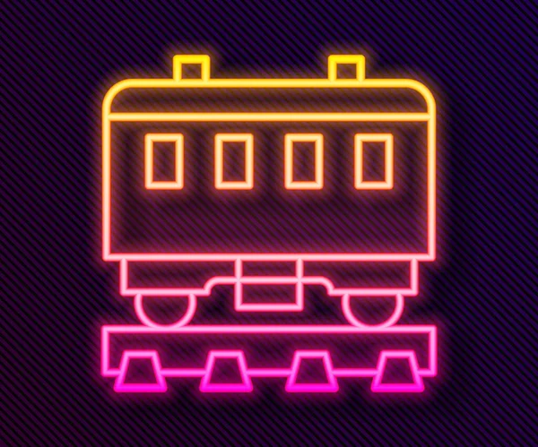 明亮的霓虹灯线乘客列车图标隔离在黑色背景 铁路运输 — 图库矢量图片