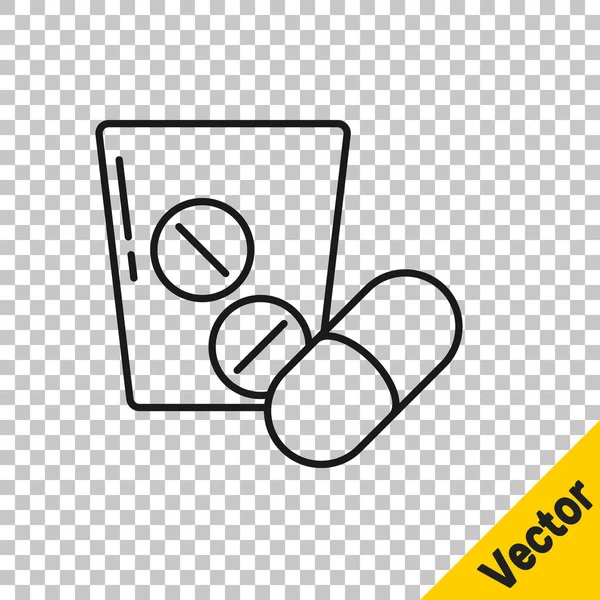 Черная Линия Медицины Таблетки Таблетки Значок Изолирован Прозрачном Фоне Капсула — стоковый вектор