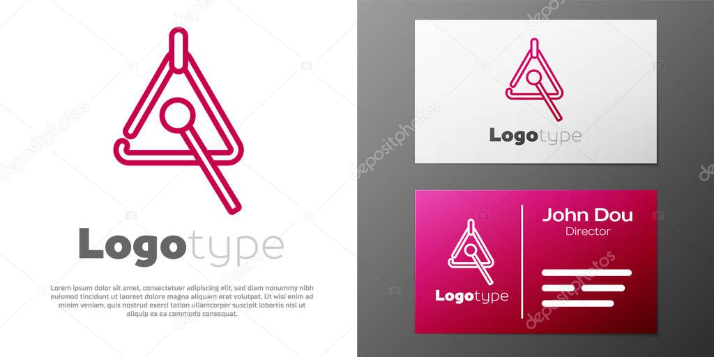 Logotype line Triangle musical instrument icon isolated on white background. Logo design template element. Vector.