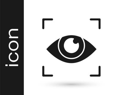 Siyah göz tarama simgesi beyaz arkaplanda izole edildi. Göz taraması yapılıyor. Güvenlik kontrol sembolü. Siber göz işareti. Vektör.