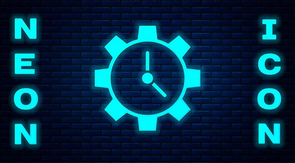 Świecący Neon Time Management Ikona Izolowana Tle Ściany Cegły Znak — Wektor stockowy