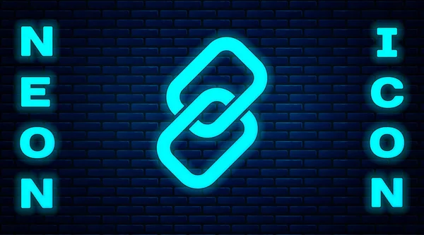 Glowing Neon Chain Link Icon Isolated Brick Wall Background Link - Stok Vektor